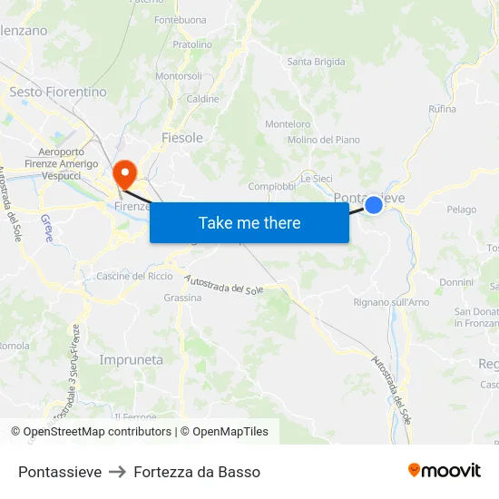 Pontassieve to Fortezza da Basso map