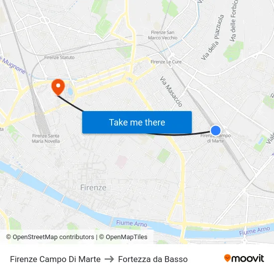 Firenze Campo Di Marte to Fortezza da Basso map