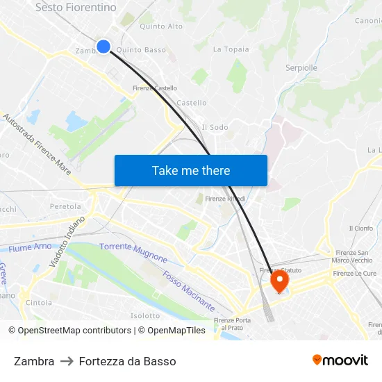 Zambra to Fortezza da Basso map