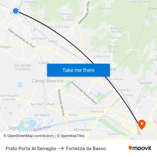 Prato Porta Al Serraglio to Fortezza da Basso map