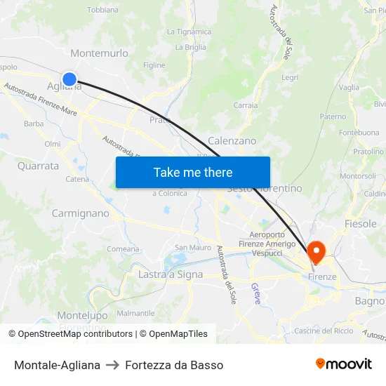 Montale-Agliana to Fortezza da Basso map
