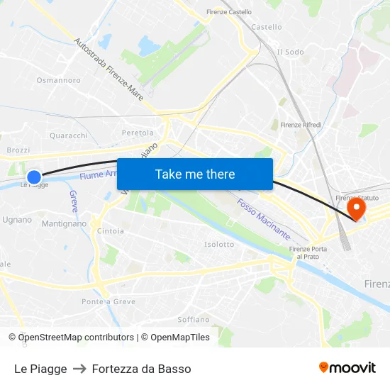 Le Piagge to Fortezza da Basso map