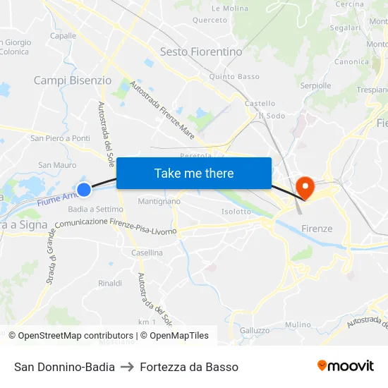 San Donnino-Badia to Fortezza da Basso map