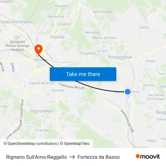 Rignano Sull'Arno-Reggello to Fortezza da Basso map