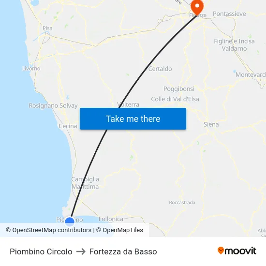 Piombino Circolo to Fortezza da Basso map
