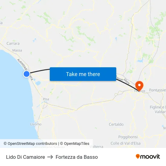 Lido Di Camaiore to Fortezza da Basso map