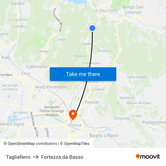 Tagliaferro to Fortezza da Basso map
