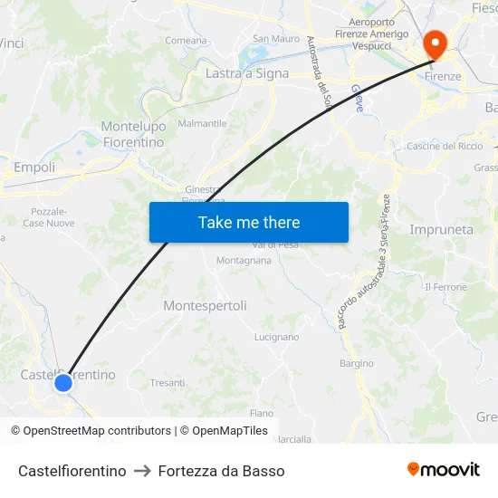 Castelfiorentino to Fortezza da Basso map