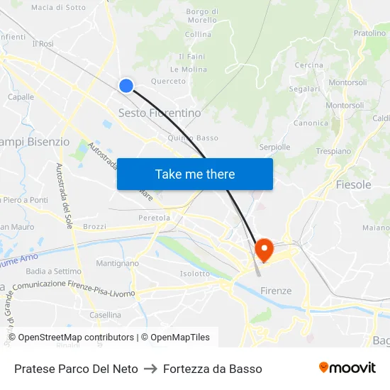 Pratese Parco Del Neto to Fortezza da Basso map
