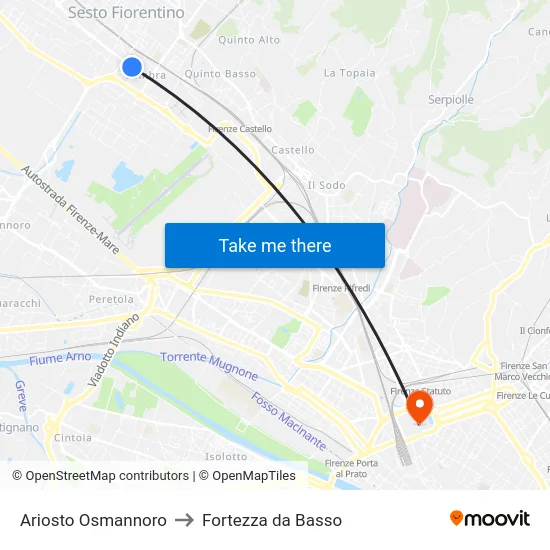 Ariosto Osmannoro to Fortezza da Basso map