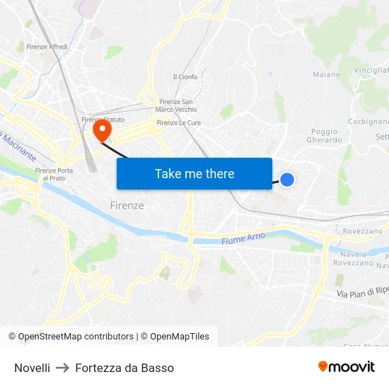 Novelli to Fortezza da Basso map