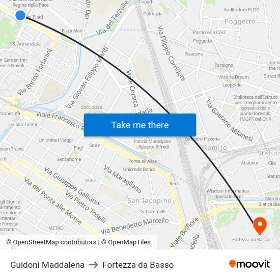 Guidoni Maddalena to Fortress da Basso map