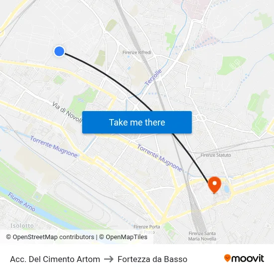 Acc. Del Cimento Artom to Fortezza da Basso map