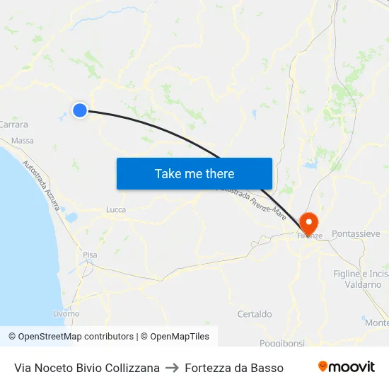 Via Noceto Collizzana Junction to Fortress da Basso map