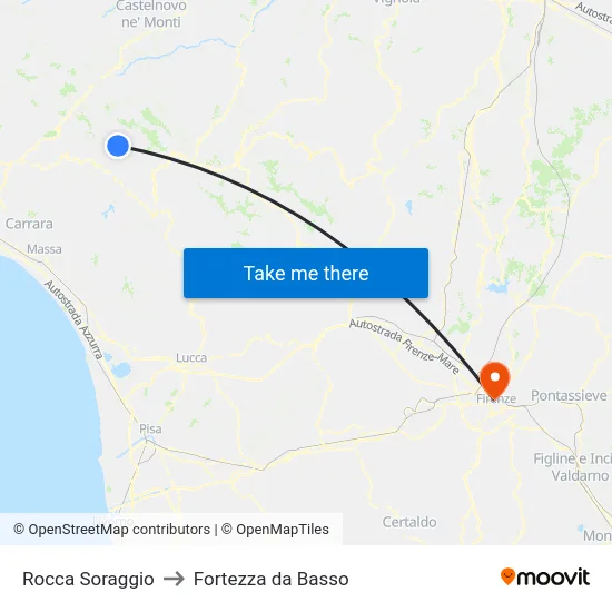 Rocca Soraggio to Fortezza da Basso map