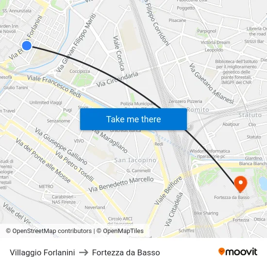 Villaggio Forlanini to Fortezza da Basso map