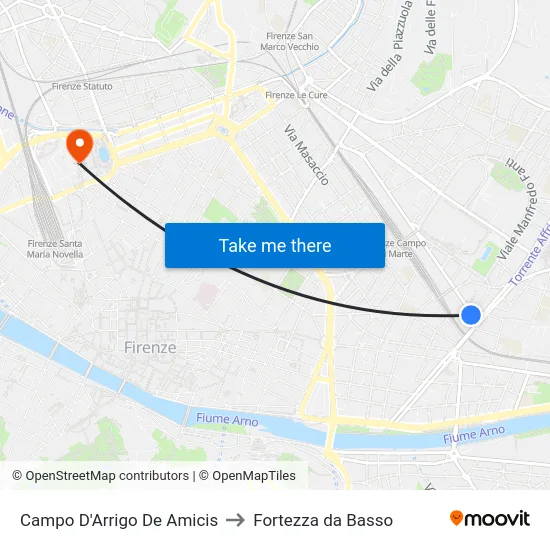 Campo D'Arrigo De Amicis to Fortezza da Basso map