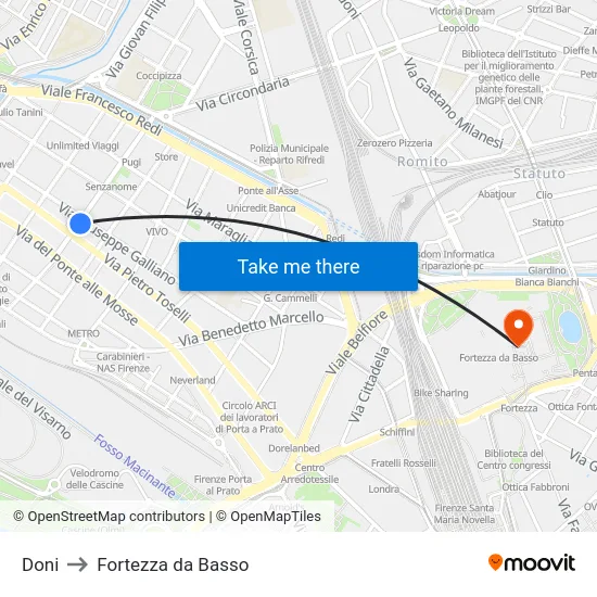 Doni to Fortezza da Basso map