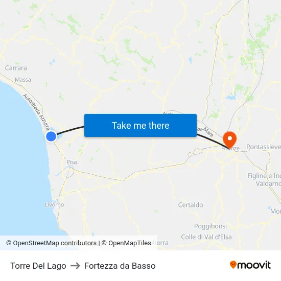 Torre Del Lago to Fortezza da Basso map