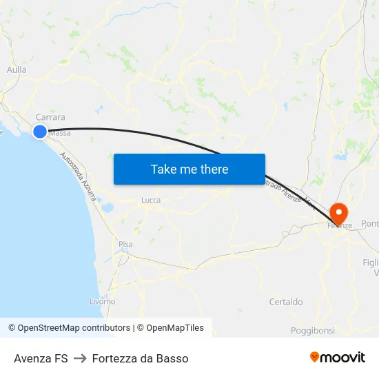 Avenza FS to Fortezza da Basso map