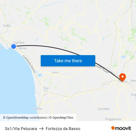 Ss1/Via Pelucara to Fortezza da Basso map