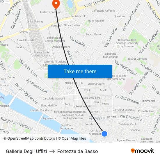Galleria Degli Uffizi to Fortezza da Basso map