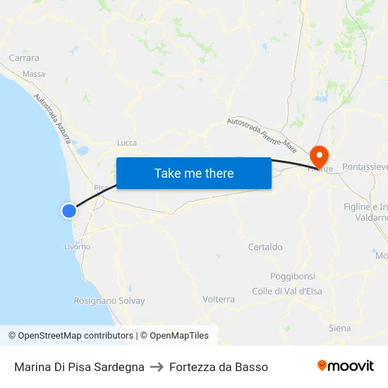 Marina Di Pisa Sardegna to Fortezza da Basso map