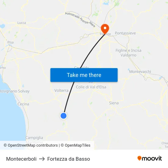 Montecerboli to Fortezza da Basso map
