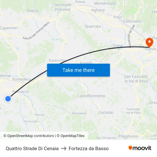 Quattro Strade Di Cenaia to Fortezza da Basso map