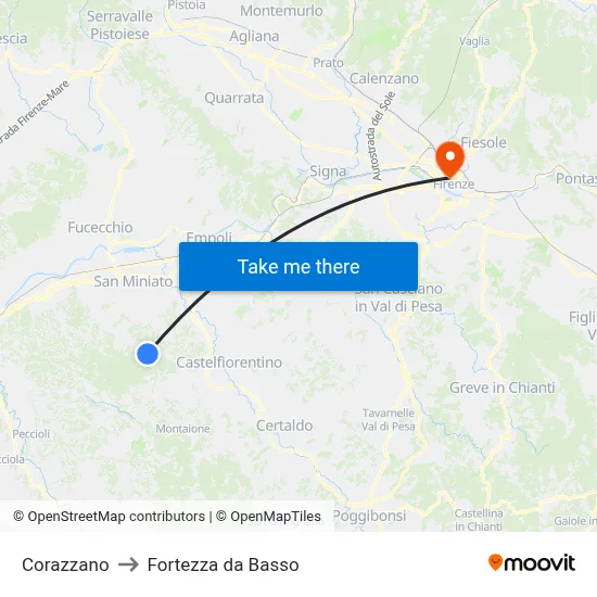 Corazzano to Fortress da Basso map