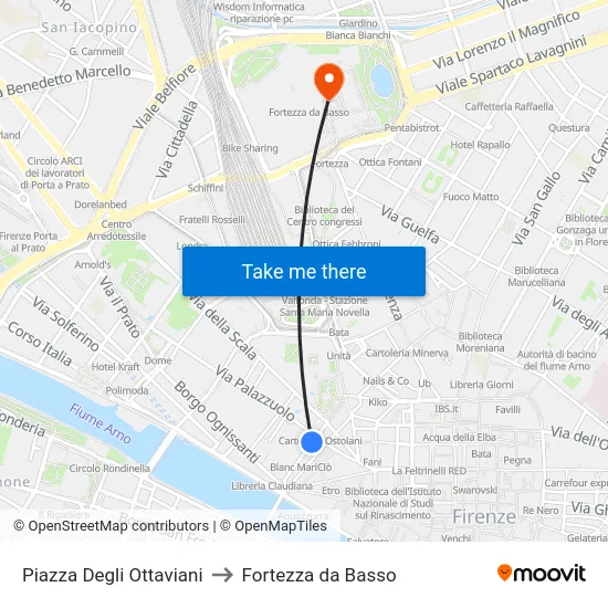 Piazza Degli Ottaviani to Fortezza da Basso map