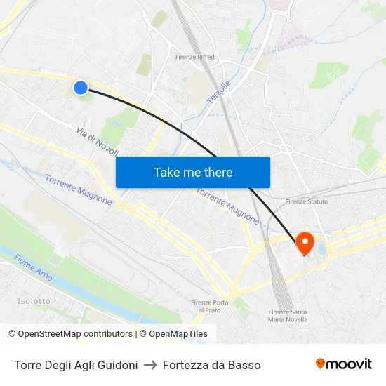 Torre Degli Agli Guidoni to Fortezza da Basso map