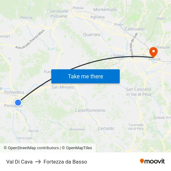 Val Di Cava to Fortezza da Basso map