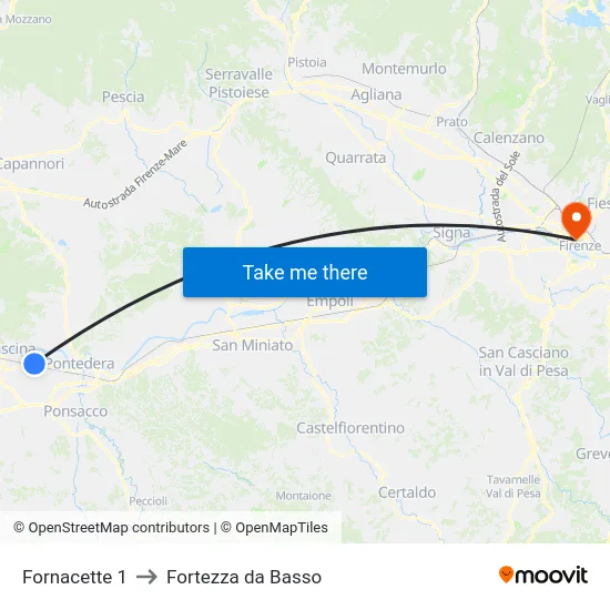 Fornacette 1 to Fortezza da Basso map