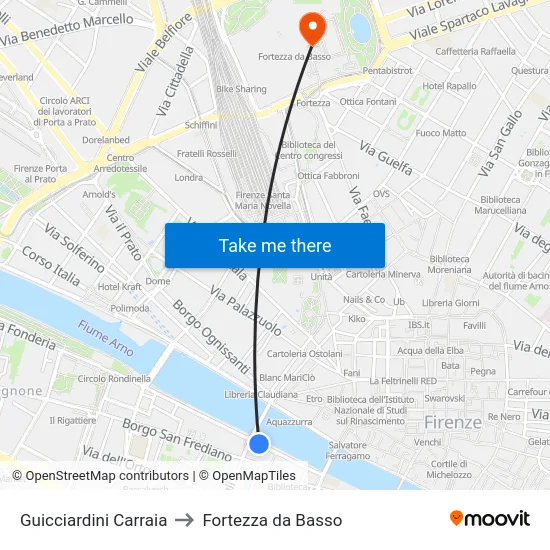 Guicciardini Carraia to Fortezza da Basso map