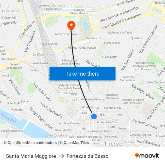 Santa Maria Maggiore to Fortezza da Basso map