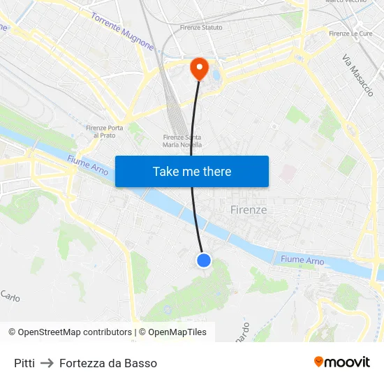 Pitti to Fortezza da Basso map