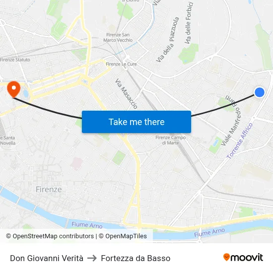 Don Giovanni Verità to Fortress da Basso map