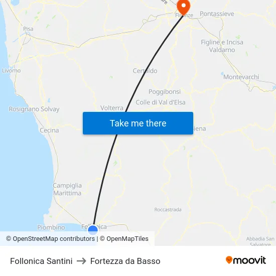 Follonica Santini to Fortezza da Basso map