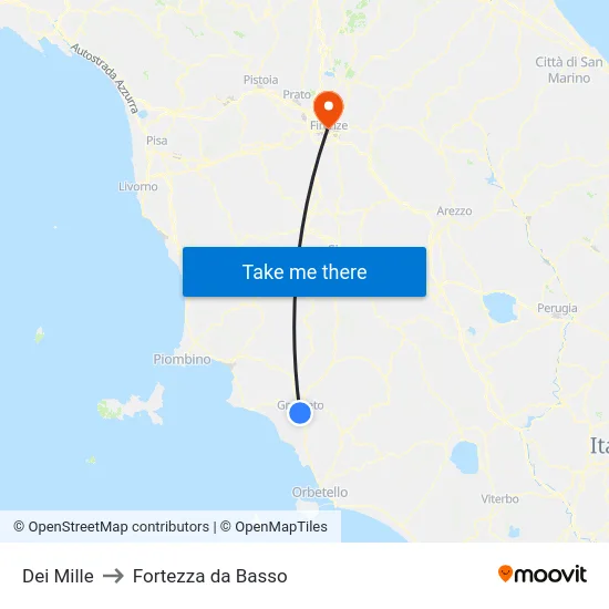 Dei Mille to Fortezza da Basso map