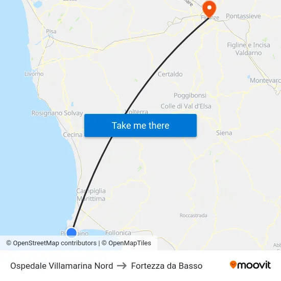 Ospedale Villamarina Nord to Fortezza da Basso map