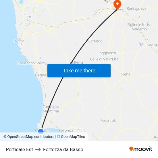 Perticale Est to Fortezza da Basso map