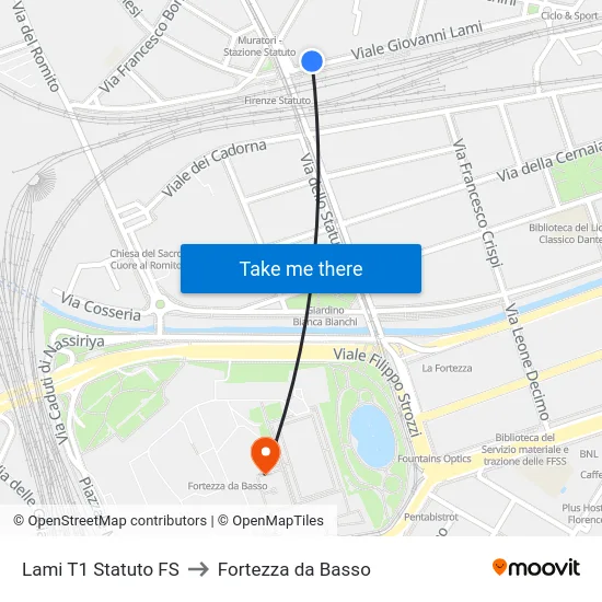 Lami T1 Statuto FS to Fortezza da Basso map