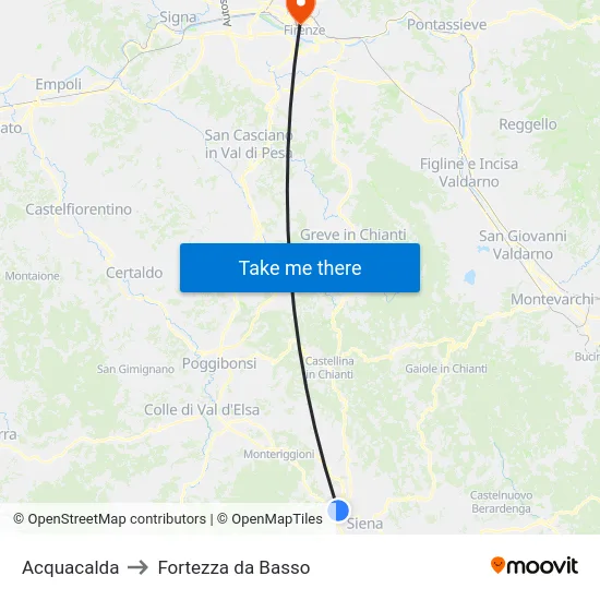 Acquacalda to Fortezza da Basso map