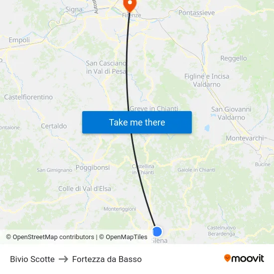 Bivio Scotte to Fortezza da Basso map