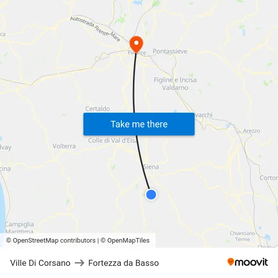 Ville Di Corsano to Fortezza da Basso map