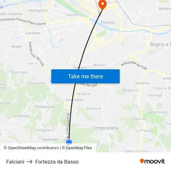 Falciani to Fortezza da Basso map