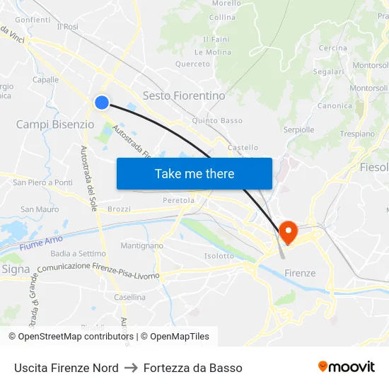 Uscita Firenze Nord to Fortezza da Basso map