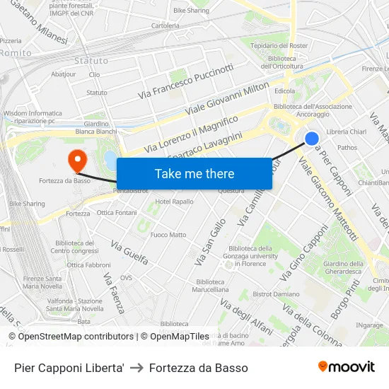 Pier Capponi Liberta' to Fortezza da Basso map