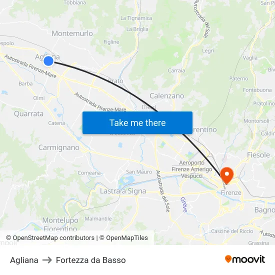 Agliana to Fortezza da Basso map